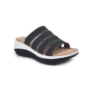 WHITE MOUNTAIN FOOTBEDS Womens Black OutFascinate Wedge Slide Sandals 6.5 M